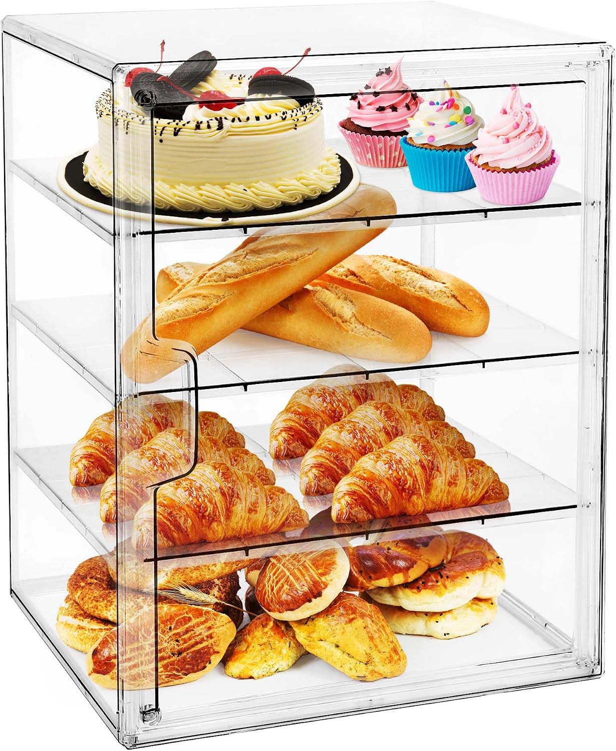 Kitchen Baking Containers - ペストリーディスプレイケース、キッチンカウンター用ブレッドボックス、4段調整可能なブレッドボックス、自家製パン、マフィン、ベーグル用大容量ブレッドボックス、ブレッドホルダー1個入り