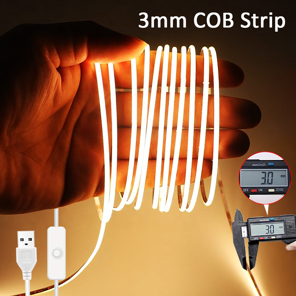 Kitchen Baking Cabinet - 3mm超薄型LED COBストリップUSB 5VフレキシブルLEDストリップライト キッチンルームキャビネット装飾 テレビミラーバックライト用