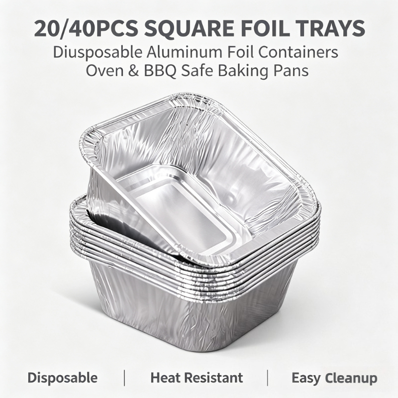 Kitchen Baking Containers - 20/40個入り 使い捨てアルミホイルトレイ 食品保存容器 オーブン用ベーキングパン バーベキュー キッチン