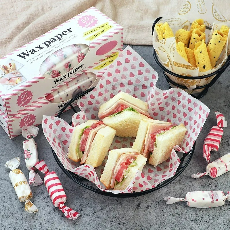 Kitchen Paper For Baking - 50枚入り 食品グレード耐油紙、印刷済みサンドイッチバーガー包装紙、ベーキングライナー＆ペストリートレイペーパー（食品包装用）