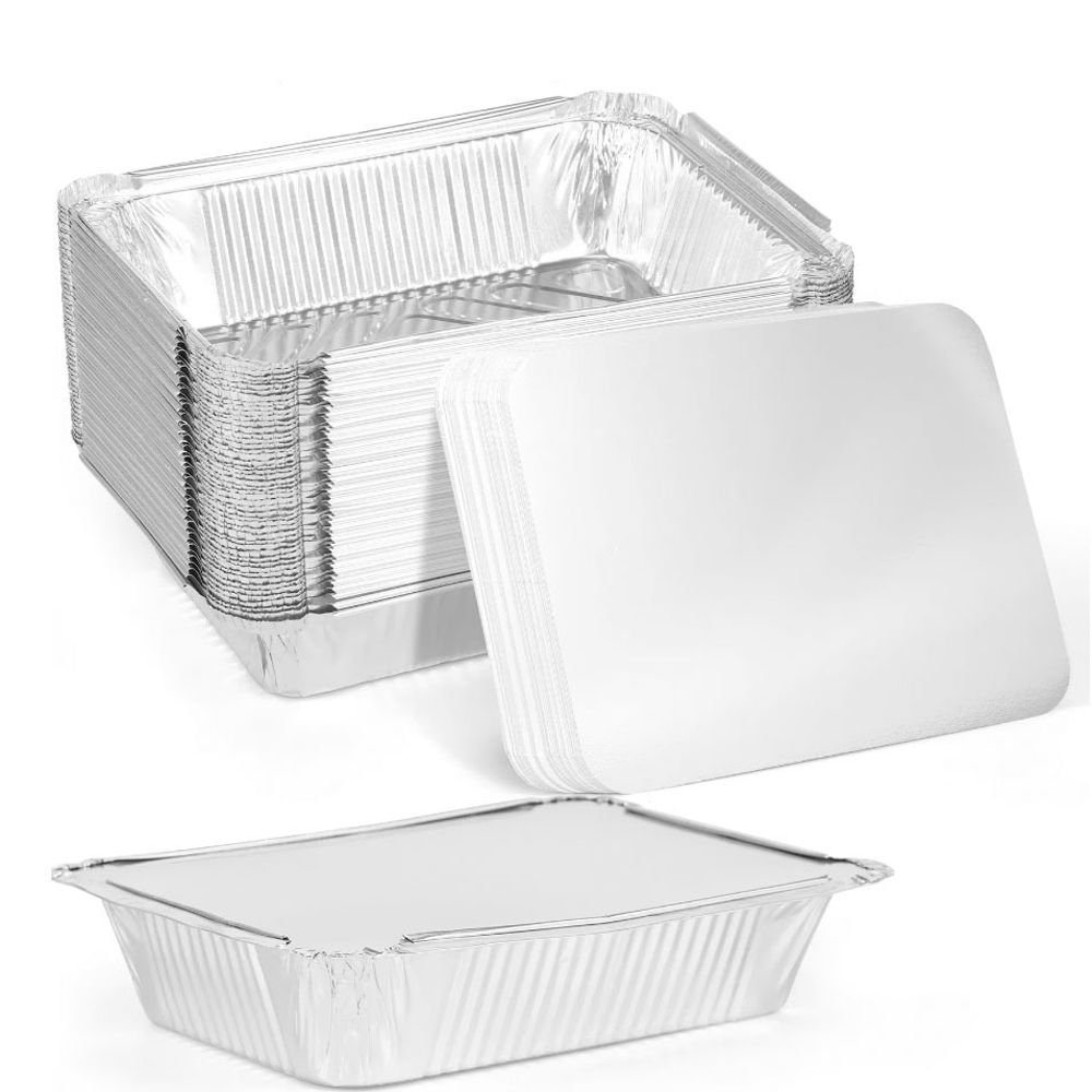 Kitchen Baking Containers - 10 個新蓋付きアルミ箔トレイ正方形ノンスティック箔食品容器調理キッチンツール使い捨てバーベキューボウルベーキング
