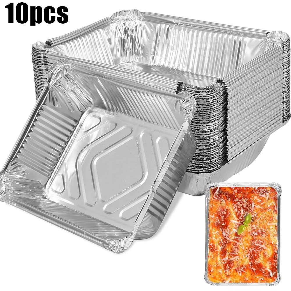 Kitchen Baking Containers - 10 個使い捨てアルミ箔食品保存容器オーブンベーキングパン調理キッチン正方形アルミ箔トレイキッチンツール