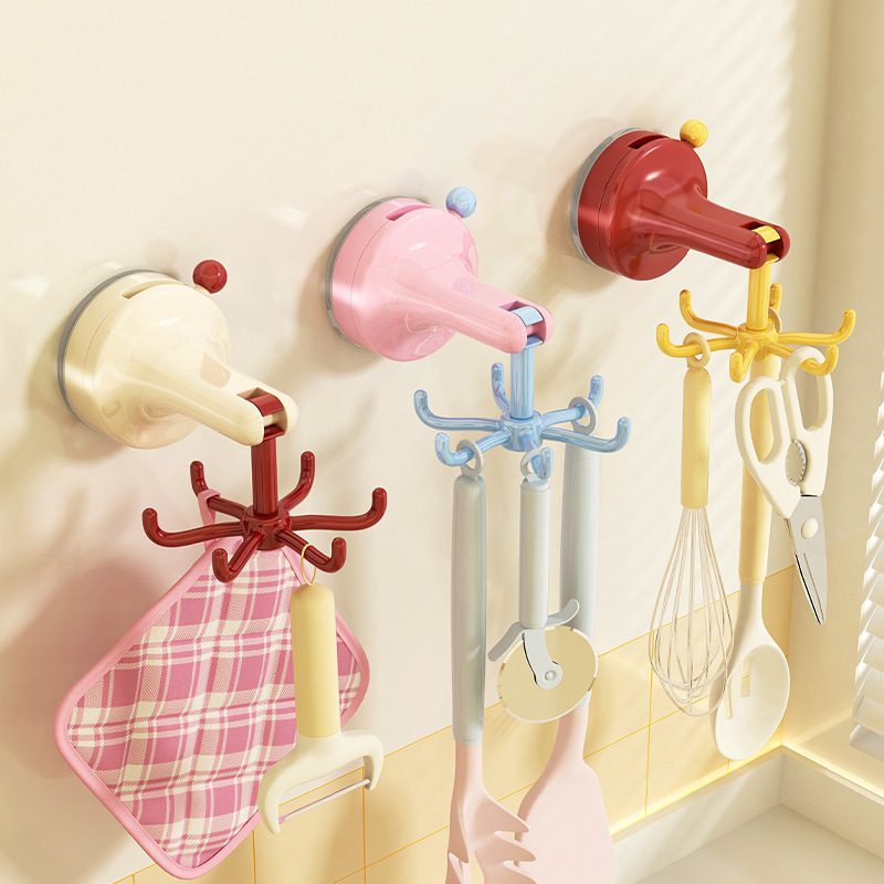 Kitchen Baking Appliances - 吸盤式回転キッチンフック 穴あけ不要 キャビネット用調理器具ハンガー 6爪壁掛け スパチュラ スプーン収納ラック
