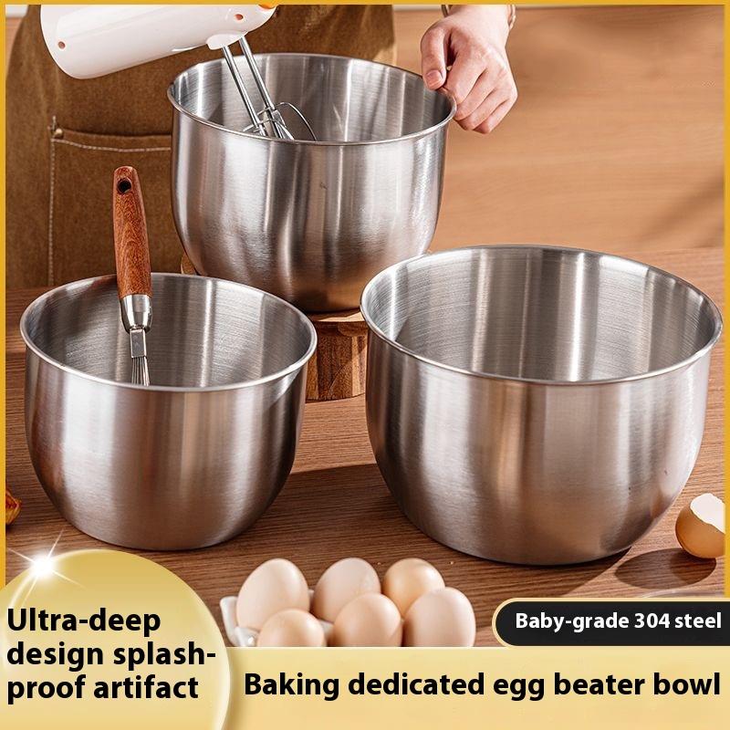Kitchen Baking Containers - 1個ステンレス鋼製ミキシングボウル、調理、ベーキング、卵泡立て、フルーツサラダ容器、深型デザイン、キッチン調理器具【ホームクラブ】