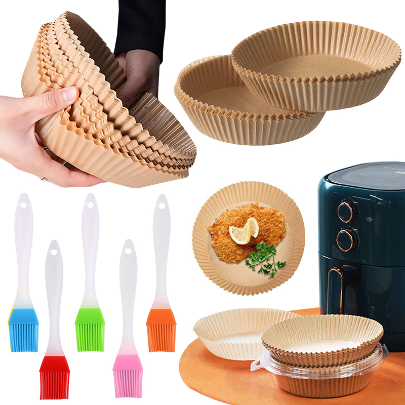 Kitchen Paper For Baking - 50/100枚入り エアフライヤー用紙皿 ランダムカラー オイルブラシ付き 16cm/18cm 使い捨て