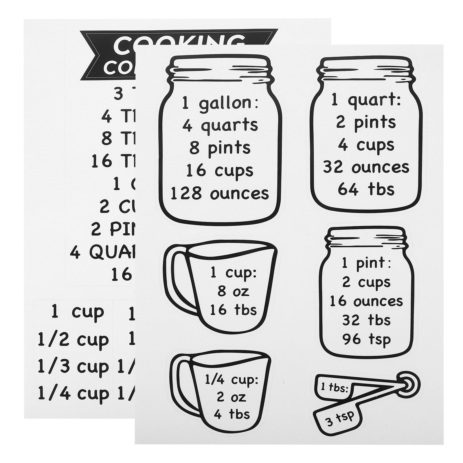 Kitchen Baking Conversion Chart - 2枚組 キッチン計量換算表ステッカー 正確なオンスからカップへの換算 料理材料 ベーキング参考ツール 簡単使用