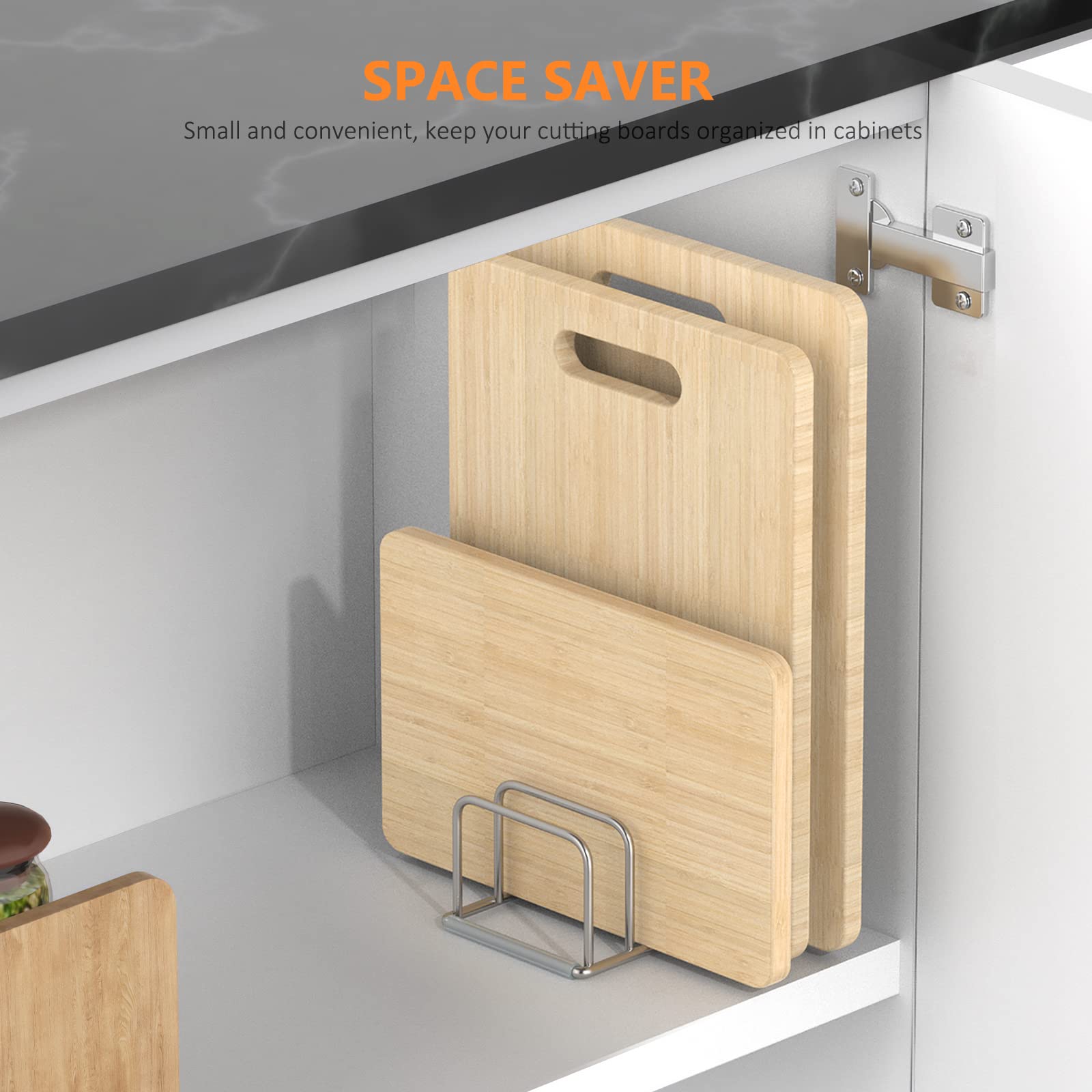 Kitchen Cabinet Baking Organizer - キッチンキャビネットオーガナイザー、スチール製調理器具ホルダー、スキレット、ベーキングトレイ、まな板用の5つのスロット付き分割ホルダー -