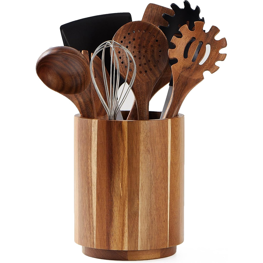 Kitchen Utensils - アカシア材製キッチンカウンター用調理器具ホルダー、360度回転 ° 回転式7.2インチ木製調理器具収納容器（カウンタートップファームハウスキッチン用）