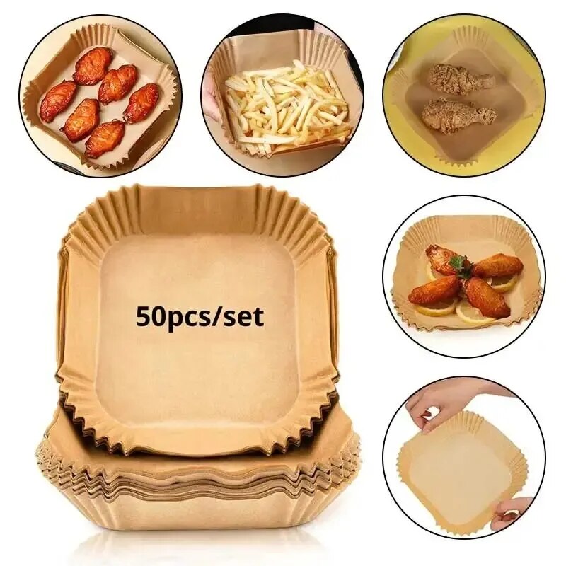 Kitchen Paper For Baking - 50枚入りエアフライヤー用使い捨て紙 ノンスティック エアフライヤー用ベーキングペーパー 丸型エアフライヤー用ペーパーライナー キッチンアクセサリー