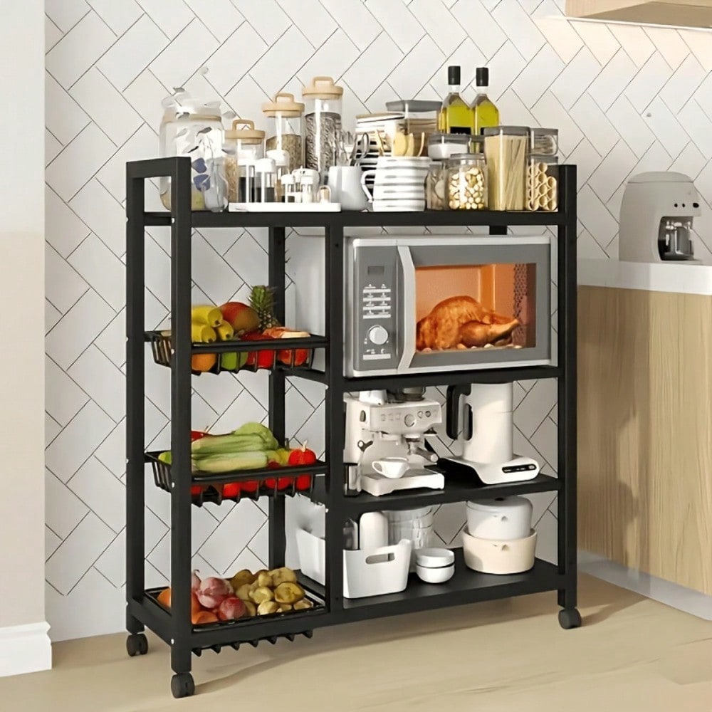 可動式キッチン収納ラック（大型メタルメッシュバスケットと電子 - Kitchen Baking Pantry のレビューと価格