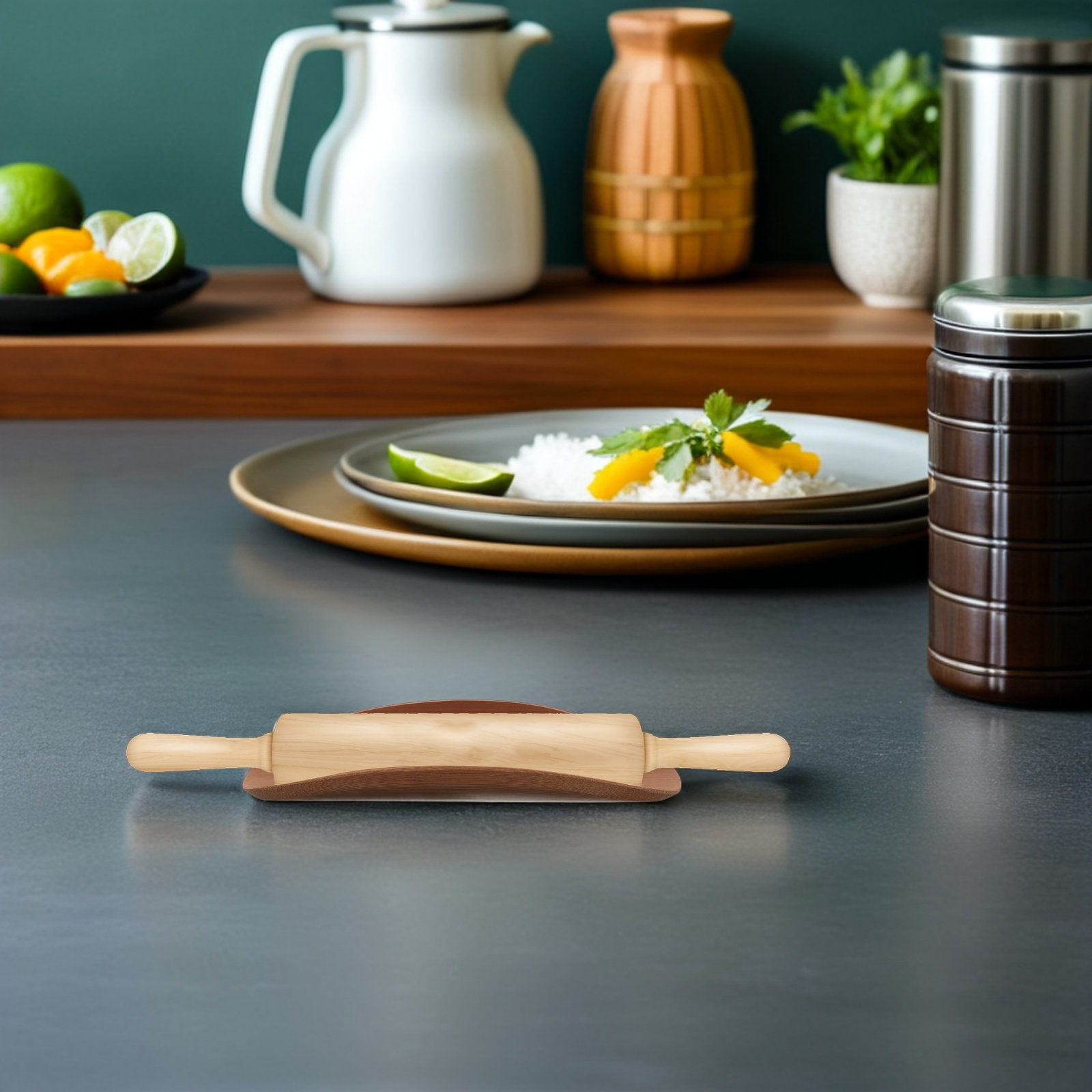 無垢材ローリングピンホルダー竹製溝付きベースカウンタートップ - Kitchen Baking Counter のレビューと価格