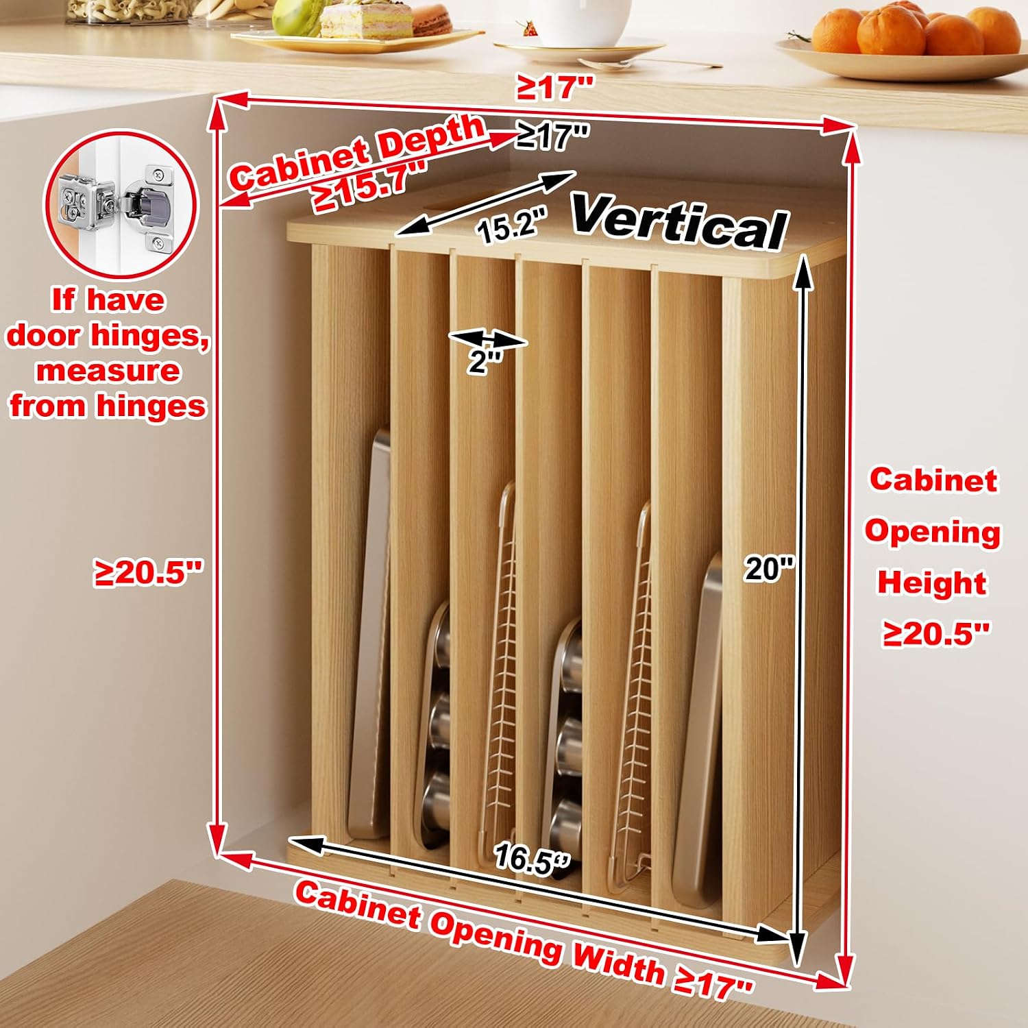 木製ベーキングトレイ仕切りオーガナイザー、縦型クッキーシート - Kitchen Cabinet Baking Organizer のレビューと価格