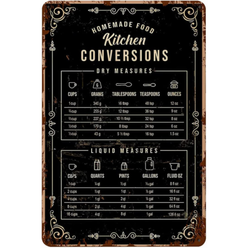 ヴィンテージ風おもしろメタルティンサイン 12x8 自家製食 - Kitchen Baking Conversion Chart のレビューと価格