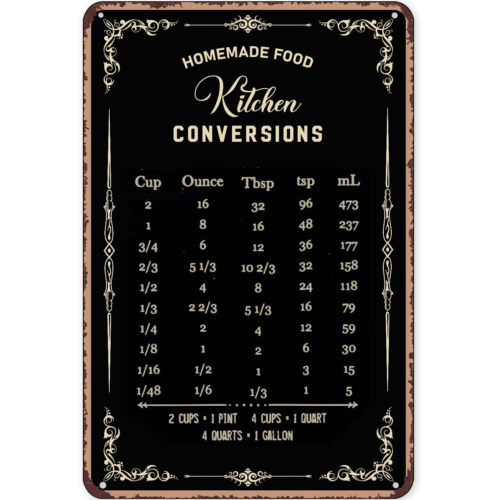素朴なブリキ看板装飾、ベーキングサイン、壁飾り、キッチン換算 - Kitchen Baking Conversion Chart のレビューと価格
