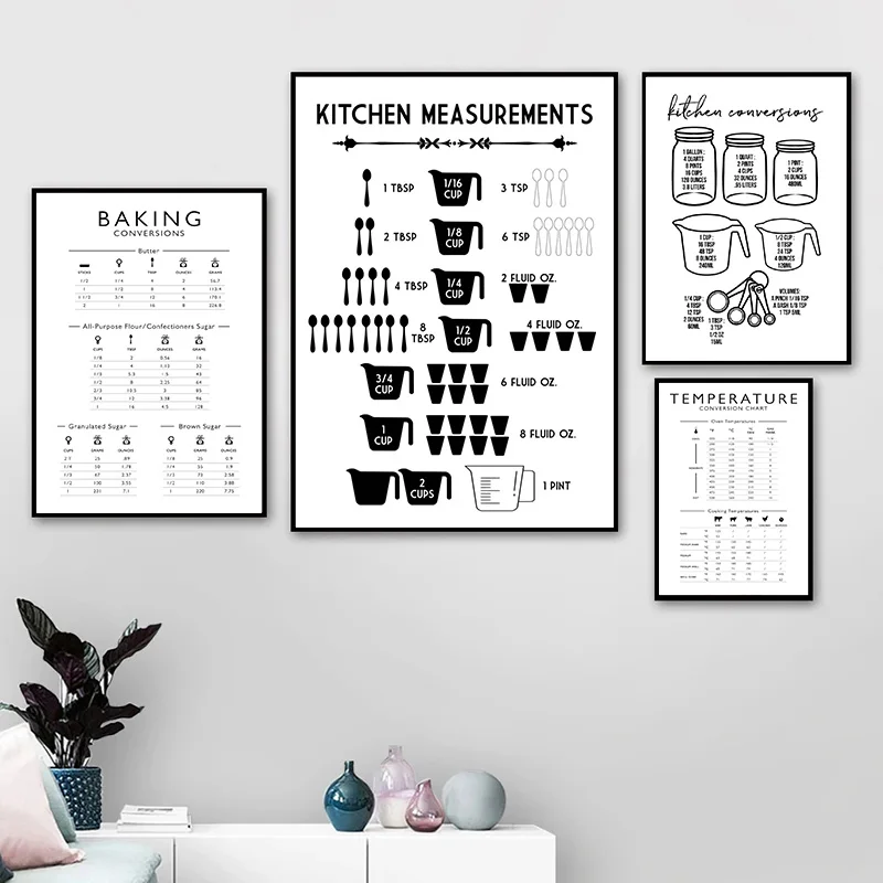 キッチン用のミニマリストチュール,キャンバスに絵画,ベーキン - Kitchen Baking Conversion Chart のレビューと価格
