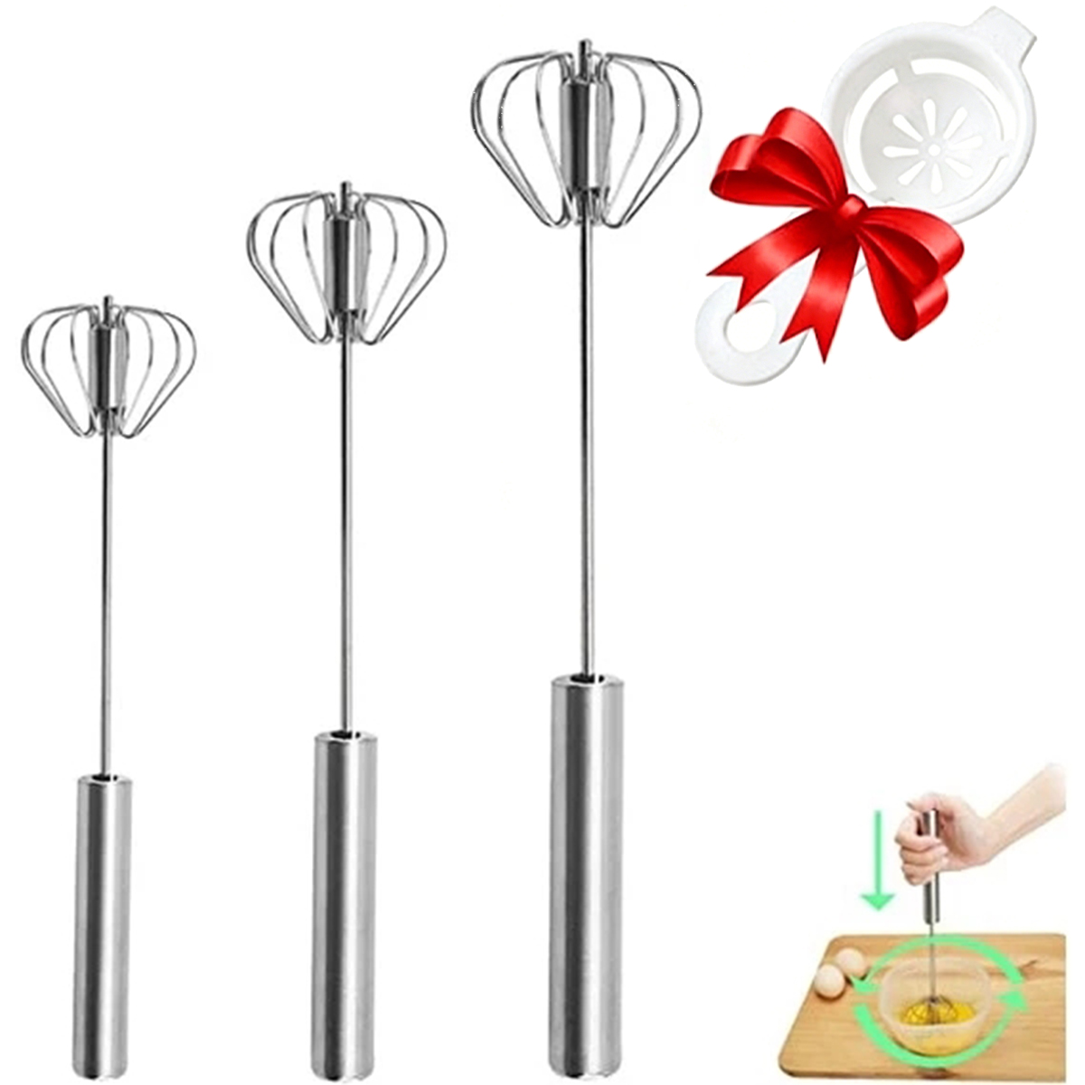 1/3 個ステンレス鋼エッグビーター耐久性のある半自動エッグ - Kitchen Baking Appliances のレビューと価格