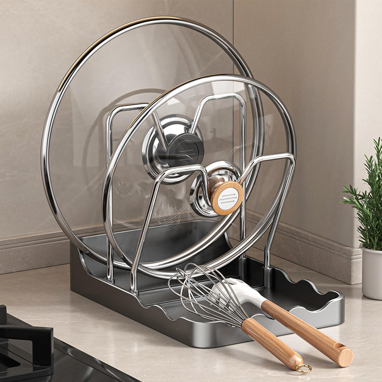 鍋蓋オーガナイザー 垂れ下がり防止トレイ付き縦型スプーンディ - Kitchen Baking Pantry のレビューと価格