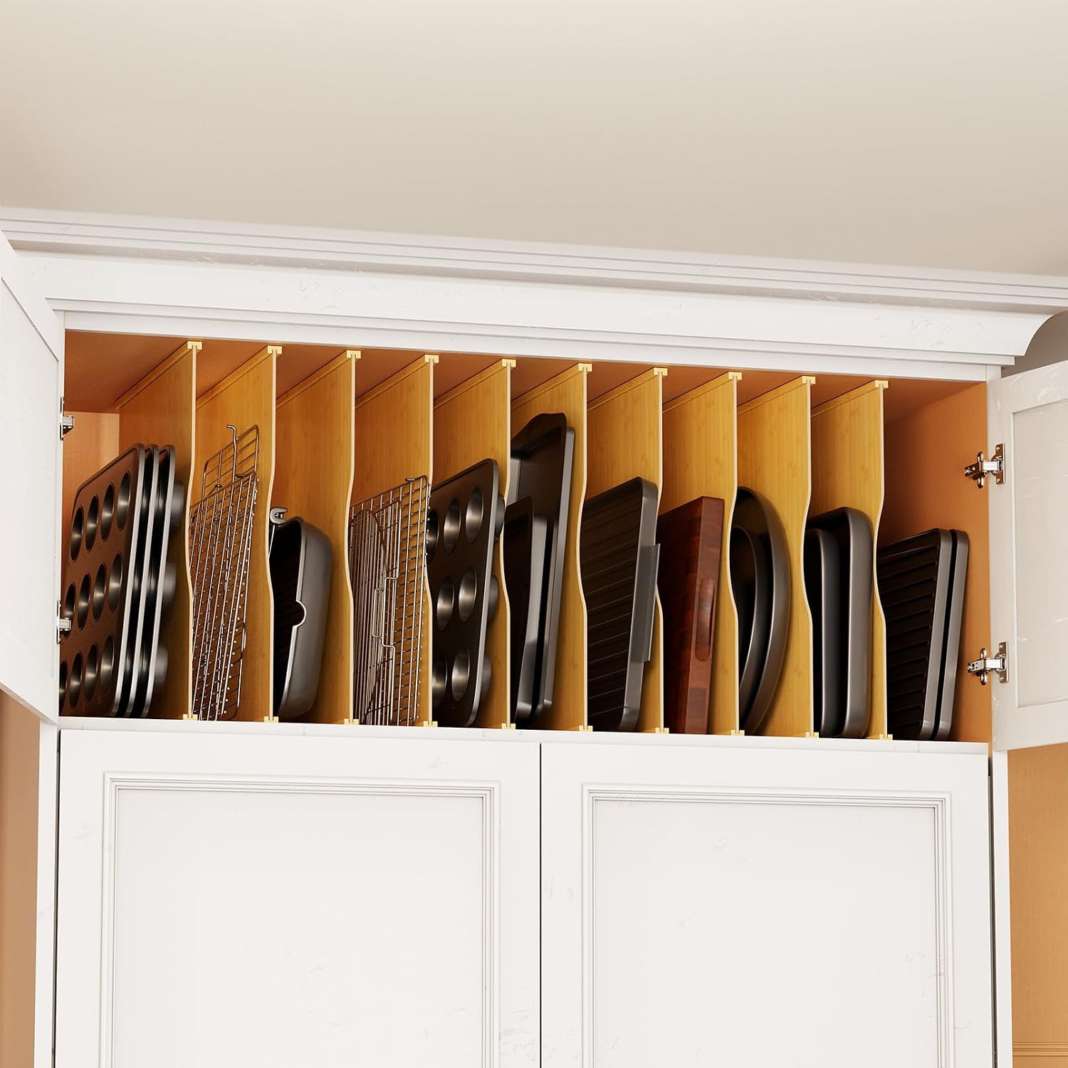 10個入り竹製トレイ仕切り板（キッチンキャビネット用）、縦型 - Kitchen Cabinet Baking Organizer のレビューと価格